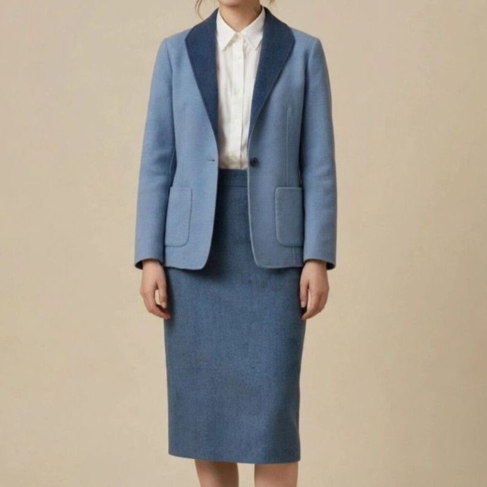 Vtg Pendleton Reversible Wool Skirt Suit Blue Merino NWT